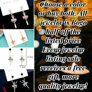 Gold plated crystal pearl ballerina earrings choose a color or by both